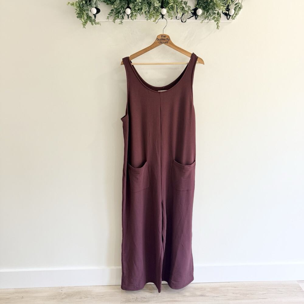 Madewell Superbrushed Pull On Wide Leg Jumpsuit Maroon Size XL 114942